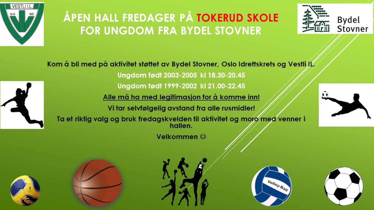 Åpen hall fredager på Tokerud skole starter opp Fredag 11.januar 2019!